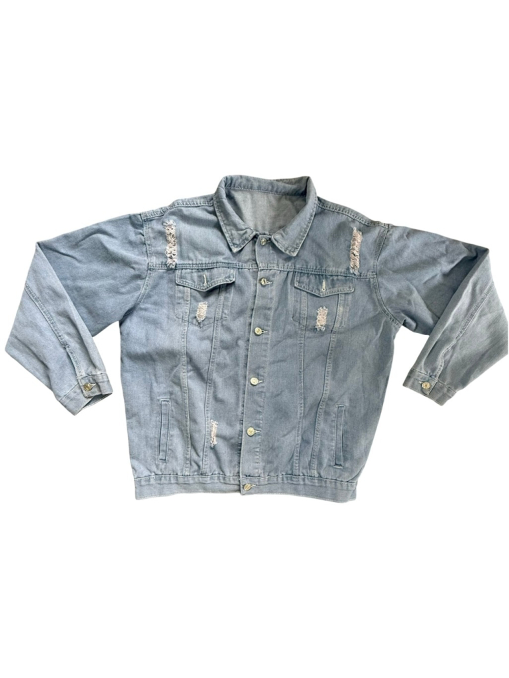 Oversized Distressed Denim Jacket L/XL Light Wash
